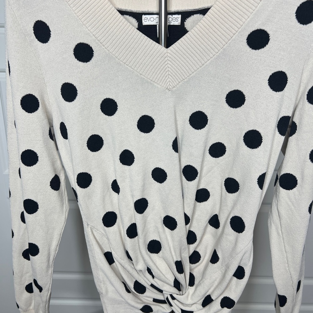 Eva Mendes for New York & Company Cream V-Neck Sweater with Black Polka Dots